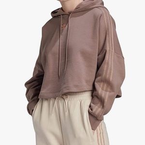 NWT Adidas brown crop hoodie rose gold sweatshirt crop new tan nude brown taupe